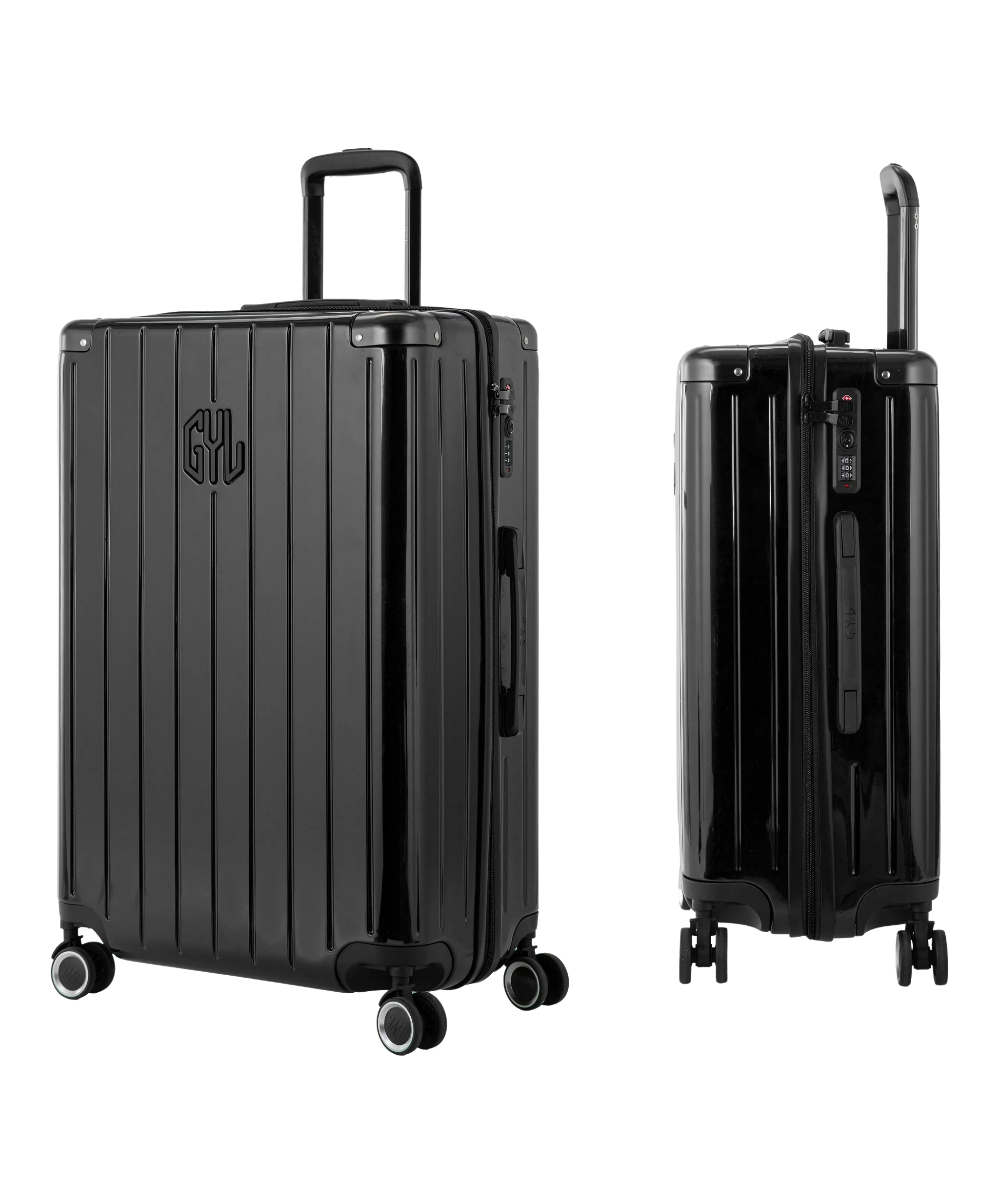 Valise Intemporelle en polycarbonate set de 3 valises cabine semaine et soute coloris noire vue trois quarts du set complet