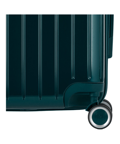 Valise Intemporelle en polycarbonate set de 3 valises cabine semaine et soute coloris vert sapin detail roulette 360 degres sigle GYL