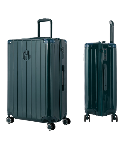 Valise Intemporelle en polycarbonate set de 3 valises cabine semaine et soute coloris vert sapin vue trois quarts du set complet