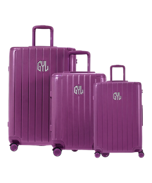 Trio de valises rigides GYL Intemporelle violet avec coques nervurées et poignées télescopiques. #couleur_violet