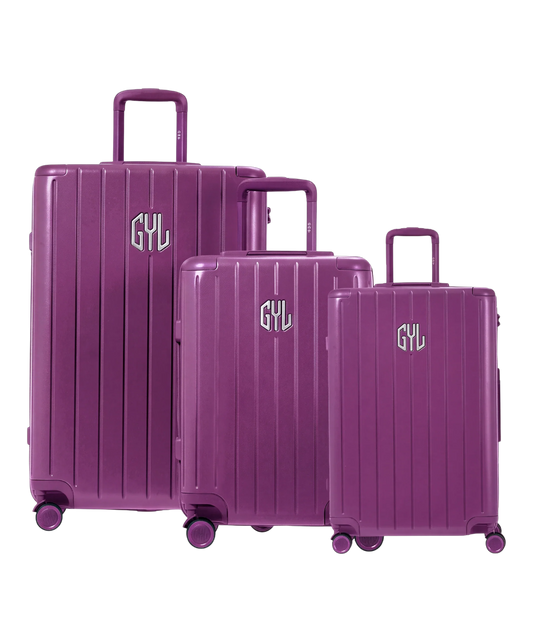 Trio de valises rigides GYL Intemporelle violet avec coques nervurées et poignées télescopiques. #couleur_violet