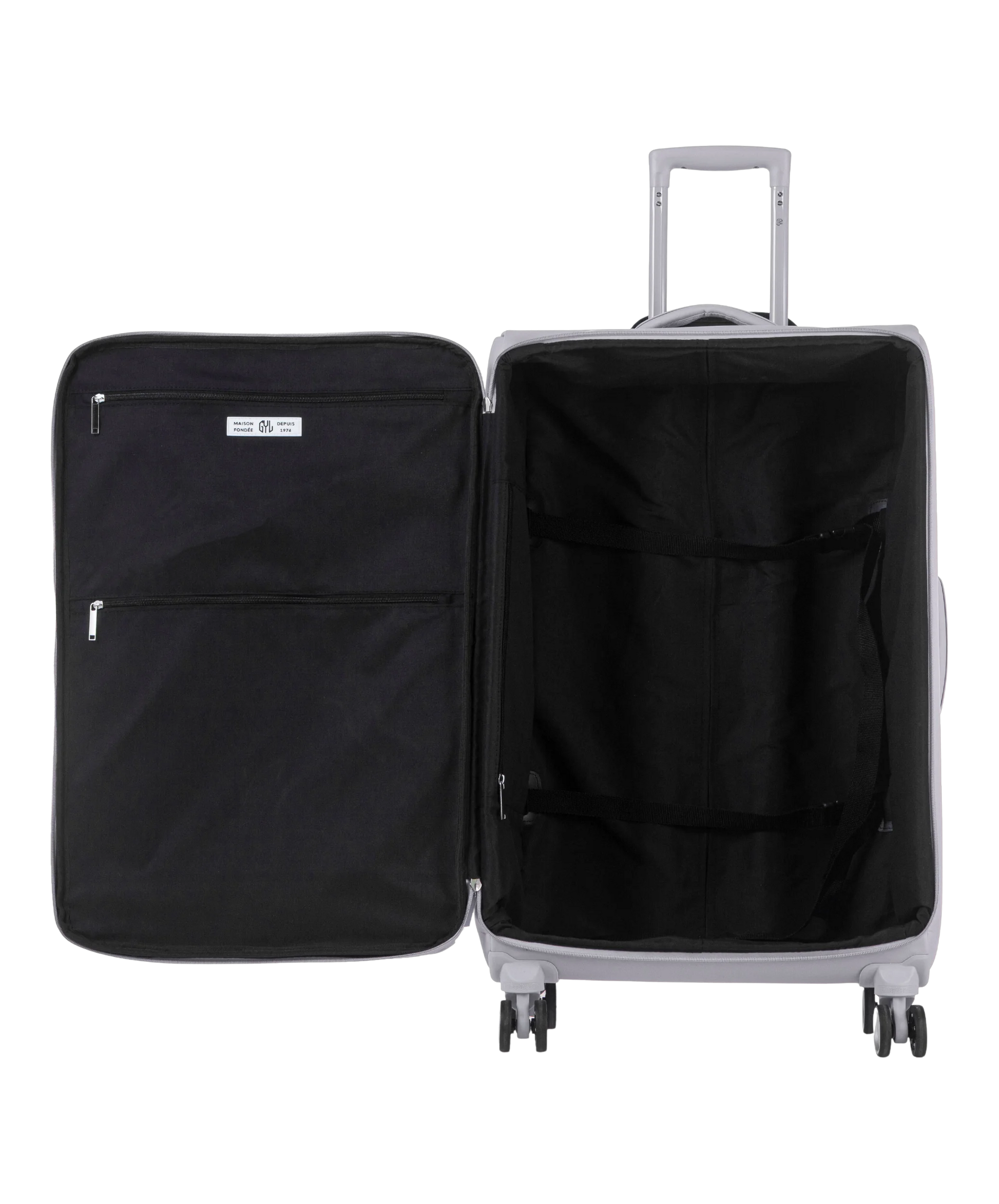 Valise Evasion GYL souple soute 75 cm coloris argent interieur ouvert avec compartiments