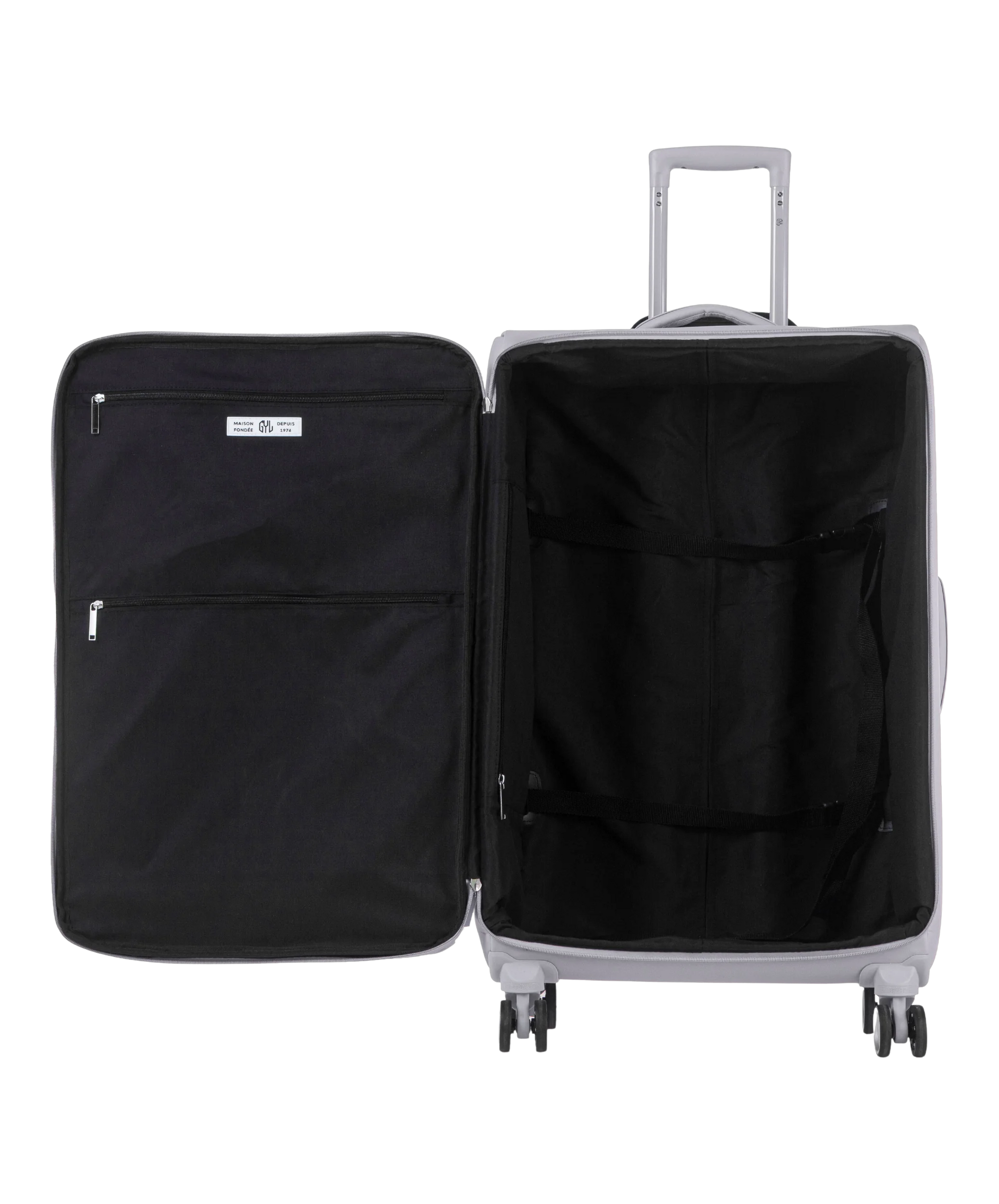Valise Evasion GYL souple soute 75 cm coloris argent interieur ouvert avec compartiments