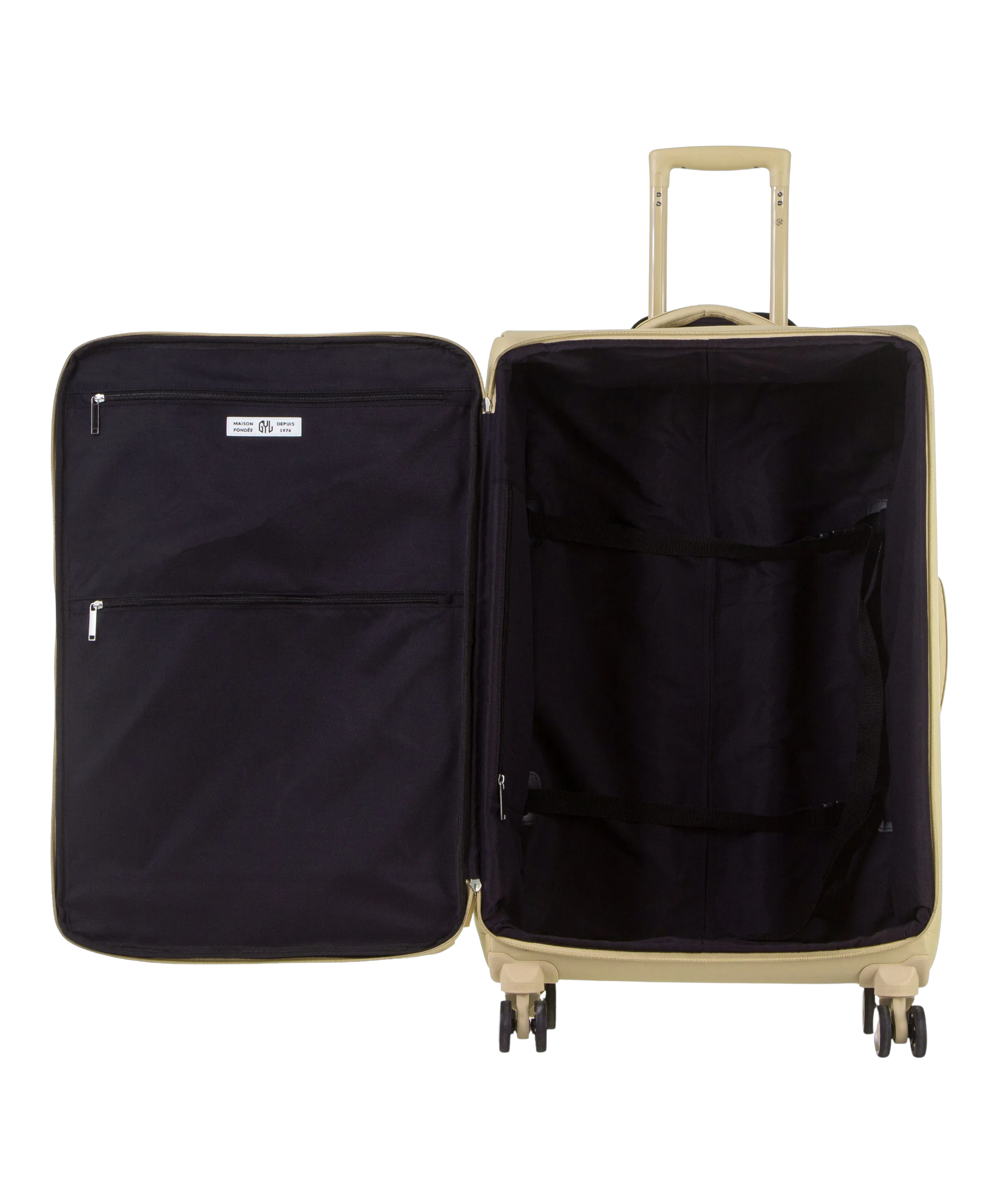 Valise Evasion GYL souple soute 75 cm coloris champagne interieur ouvert avec compartiments