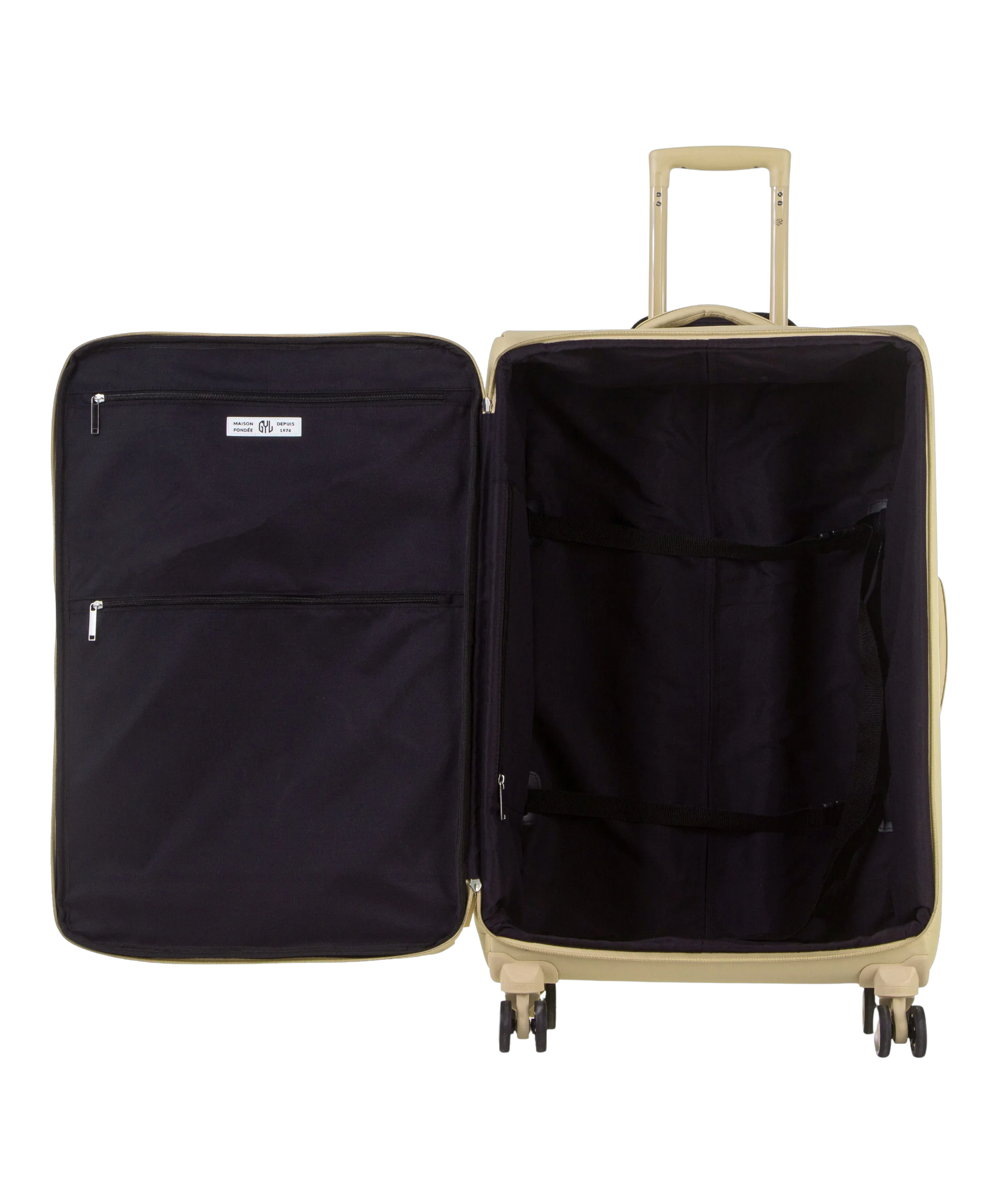 Valise Evasion GYL souple soute 75 cm coloris champagne interieur ouvert avec compartiments