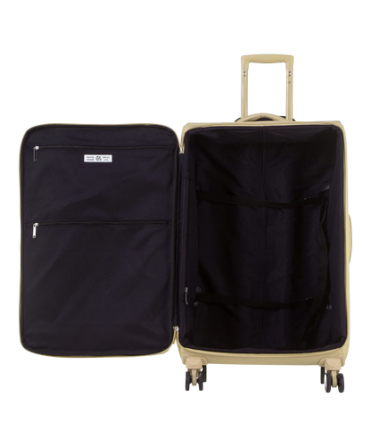 Valise Evasion GYL souple soute 75 cm coloris champagne interieur ouvert avec compartiments