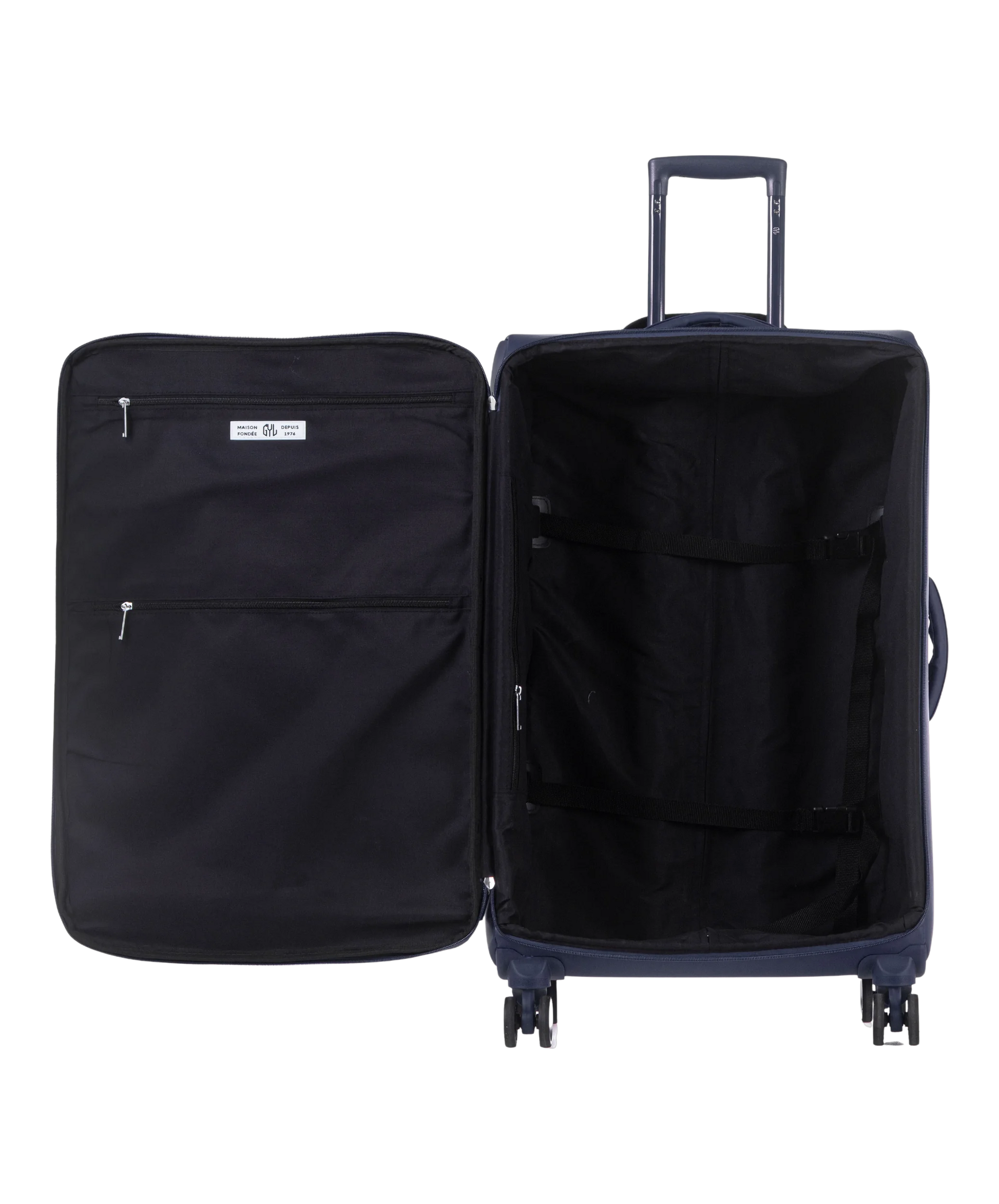 Valise Evasion GYL souple soute 75 cm coloris marine interieur ouvert avec compartiments