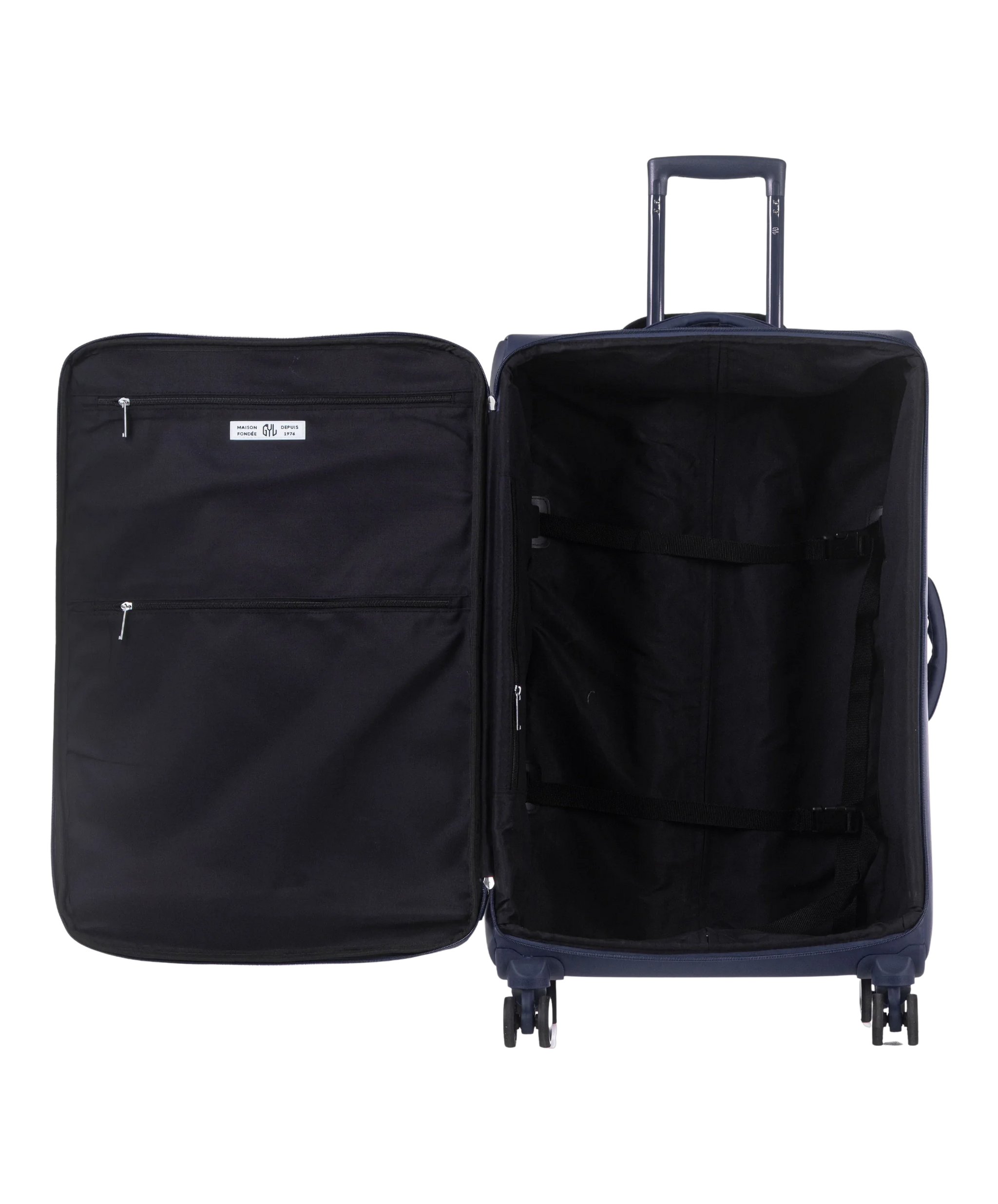 Valise Evasion GYL souple soute 75 cm coloris marine interieur ouvert avec compartiments