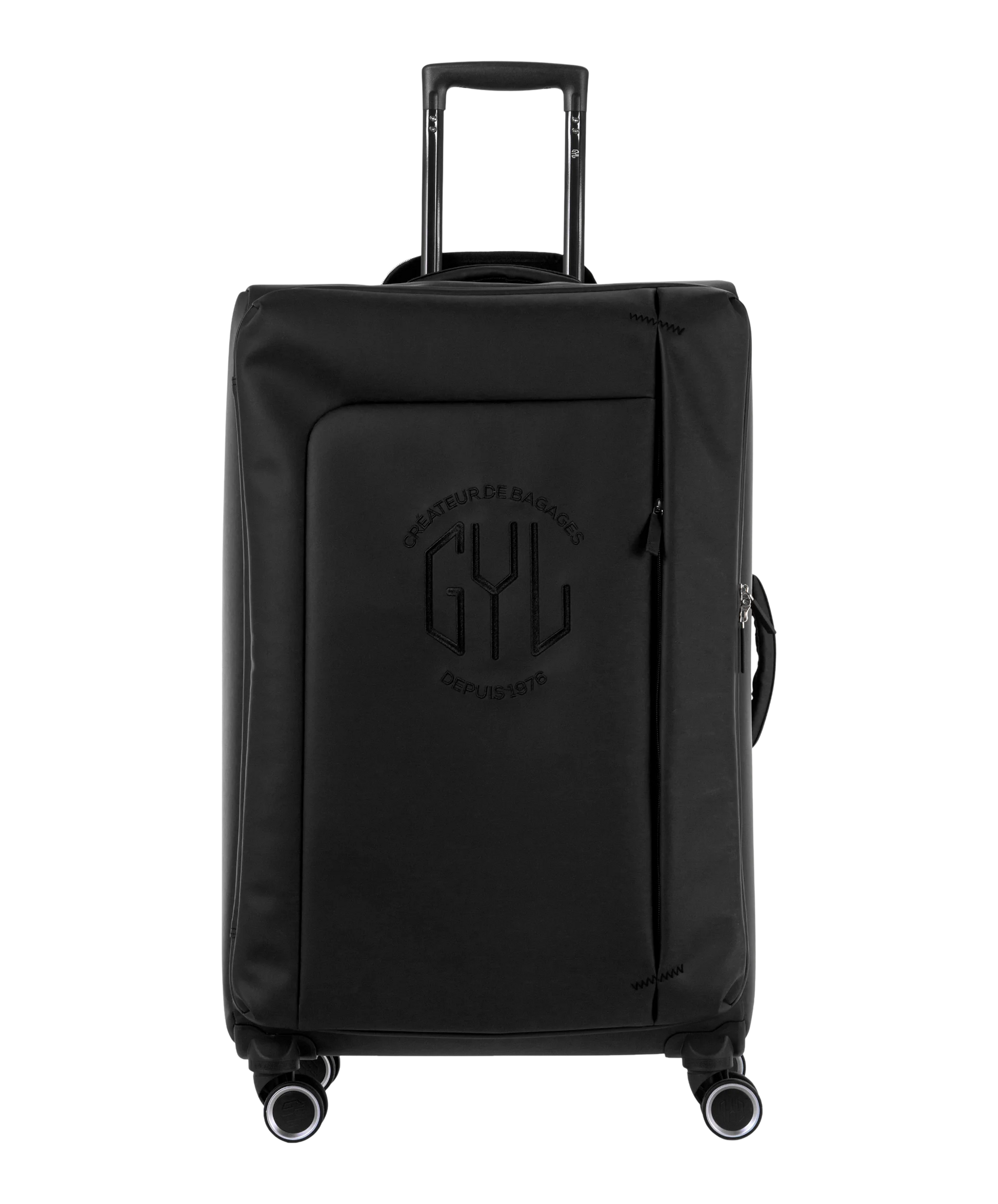 Valise Evasion GYL souple soute 75 cm coloris noir vue de face avec logo GYL