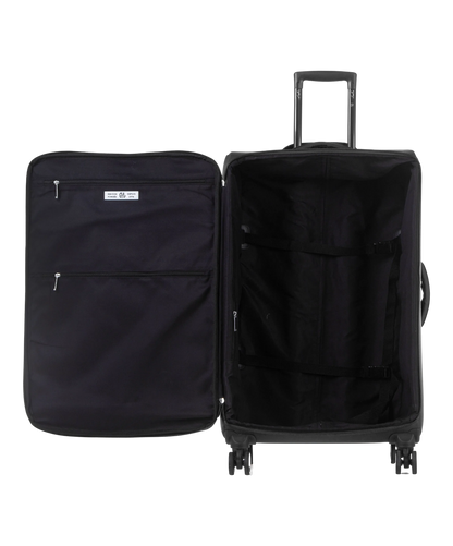Valise Evasion GYL souple soute 75 cm coloris noir interieur ouvert avec compartiments
