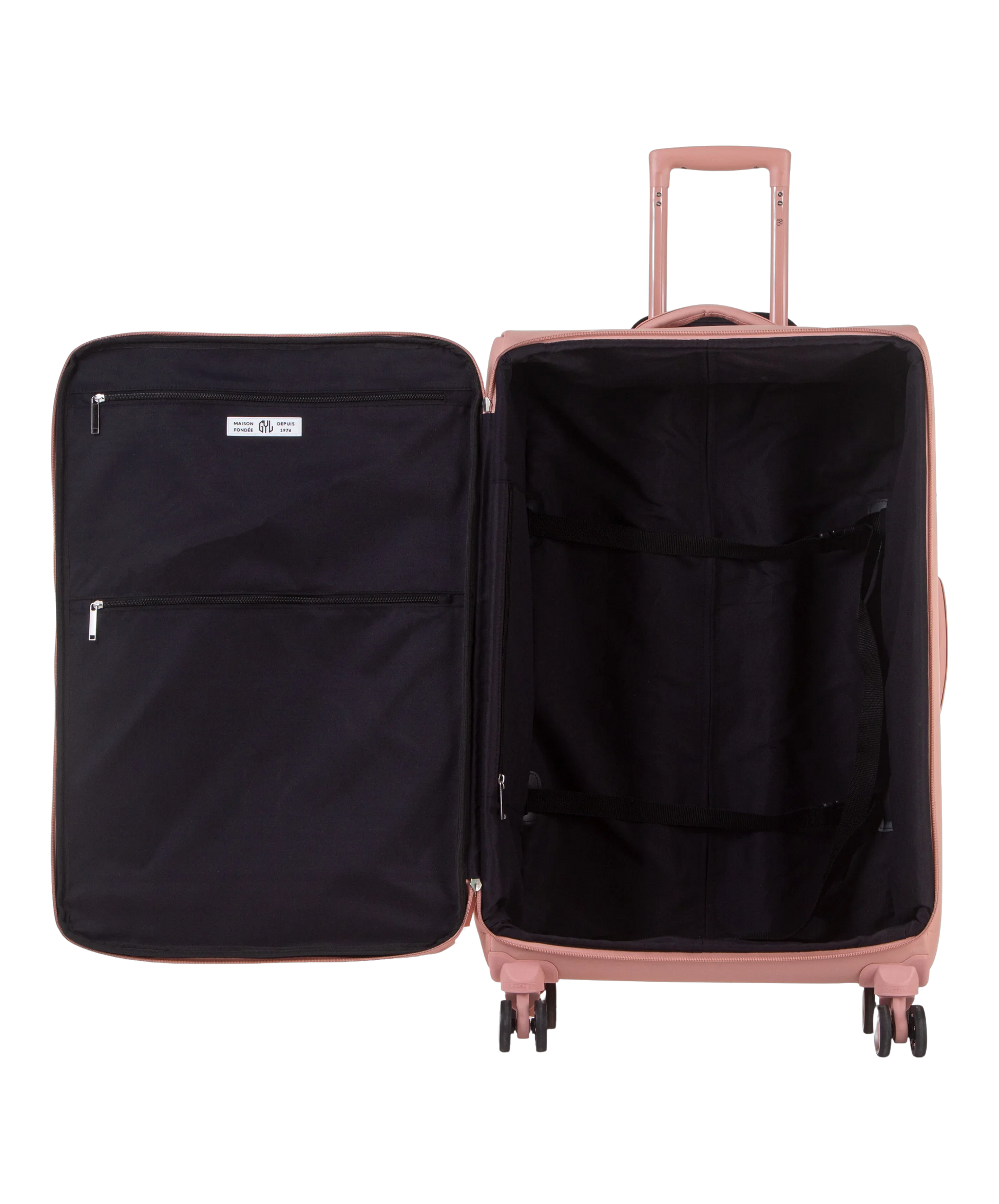 Valise Evasion GYL souple soute 75 cm coloris rose-gold interieur ouvert avec compartiments