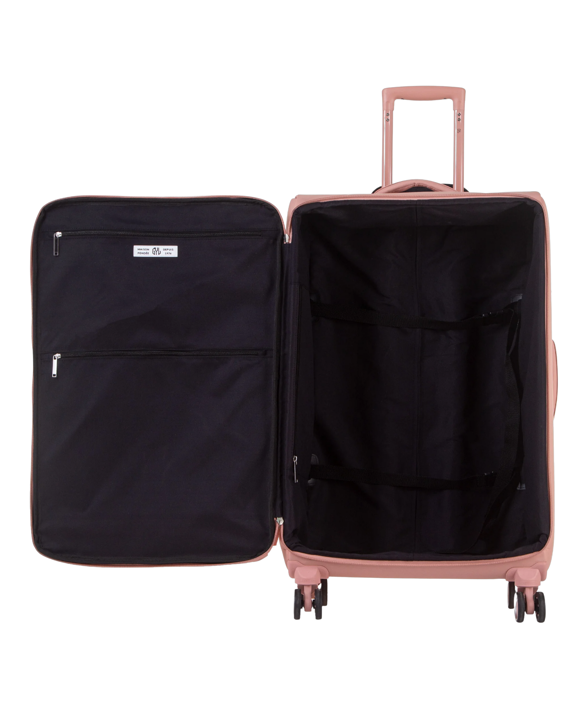 Valise Evasion GYL souple soute 75 cm coloris rose-gold interieur ouvert avec compartiments