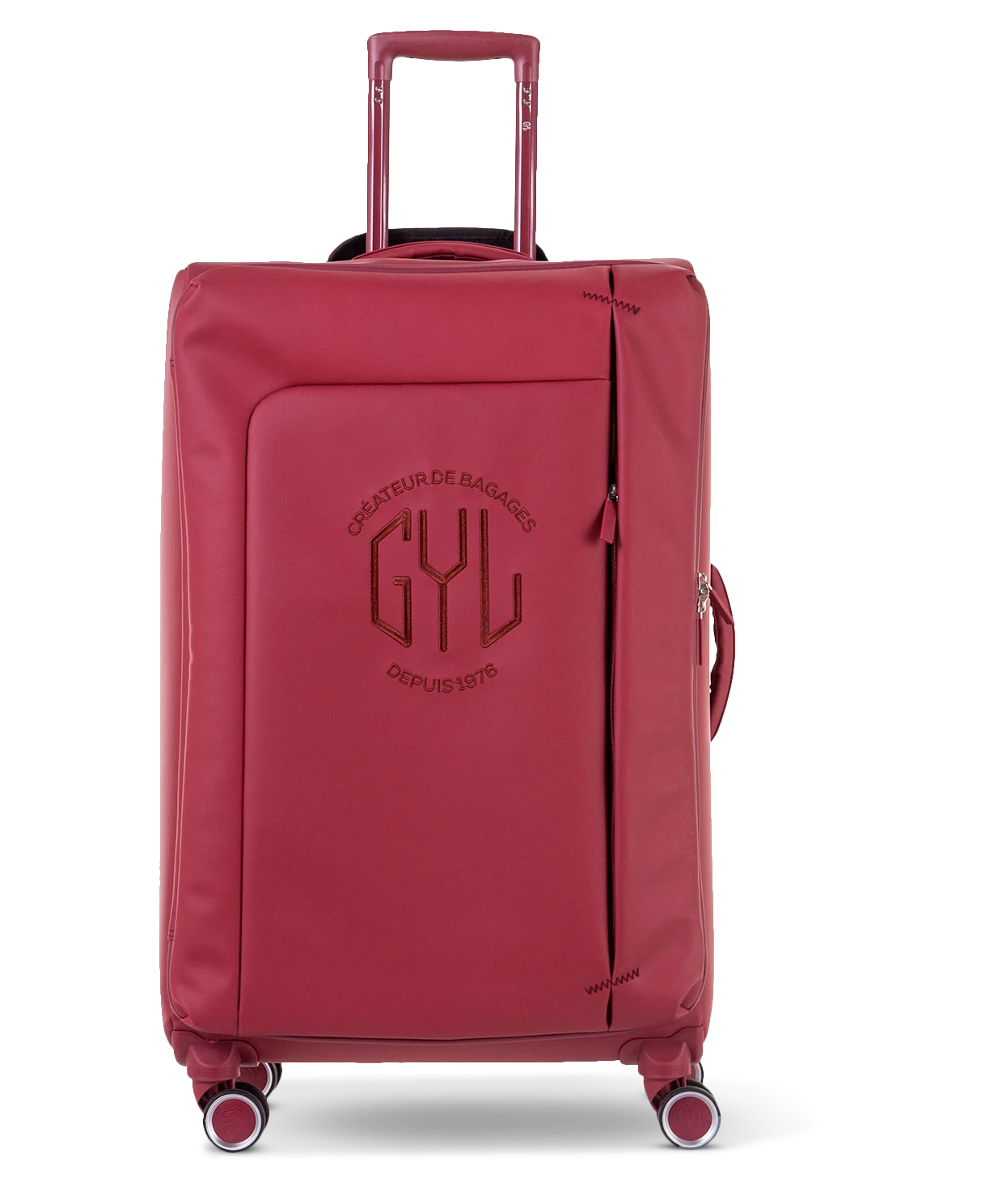 Valise souple Évasion en polyuréthane imperméable soute 75 cm coloris rouge foncé vue de face avec logo GYL embossé