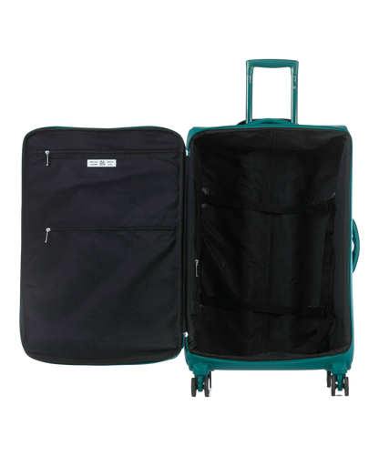 Valise Evasion GYL souple soute 75 cm coloris sapin interieur ouvert avec compartiments