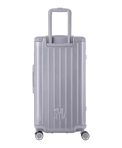 Dos de la valise trunk GYL L argent avec trolley telescopique deploye