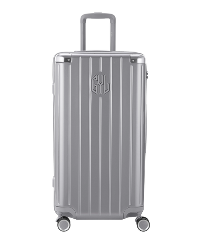 Valise Trunk L Intemporelle GYL en polycarbonate 71 cm coloris argent vue de face avec logo GYL en relief