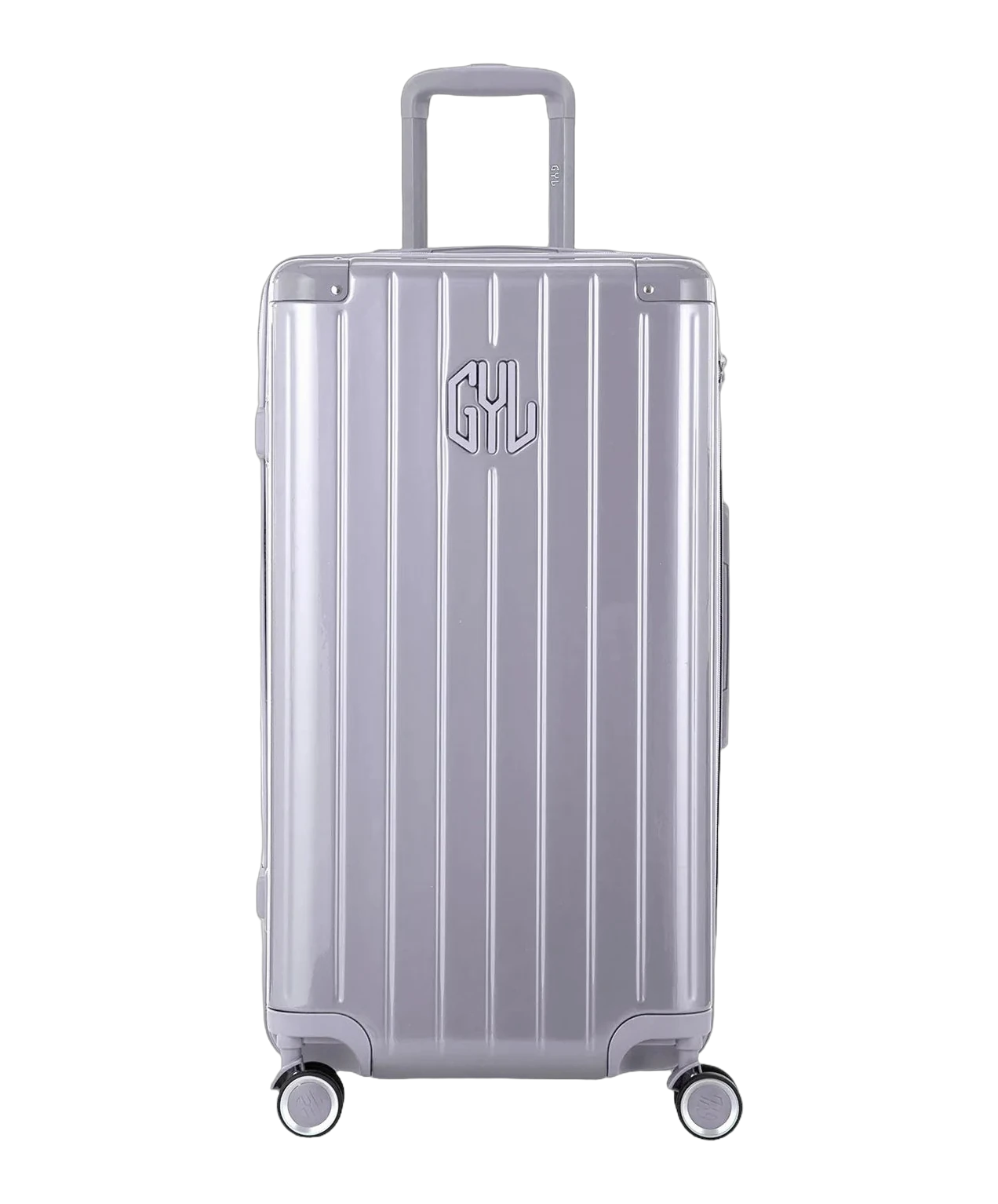 Valise trunk GYL taille L argent polycarbonate vue de face avec logo