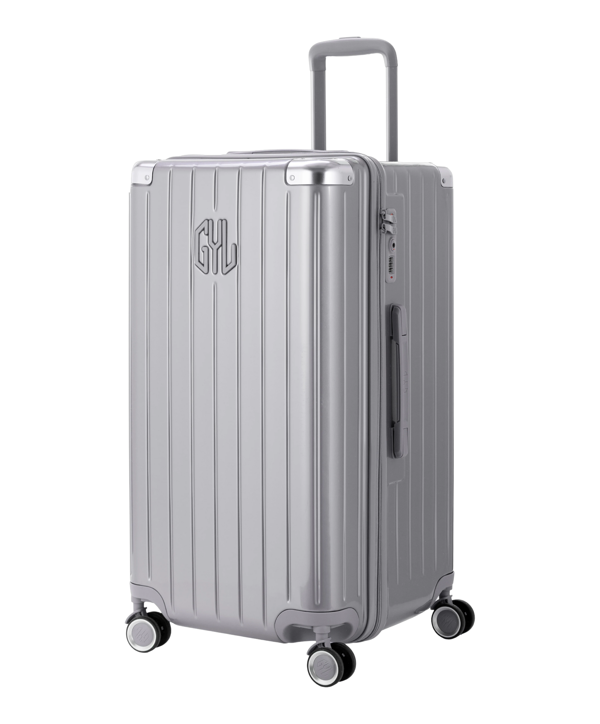 Valise Trunk L Intemporelle GYL en polycarbonate 71 cm coloris argent vue trois quarts avant