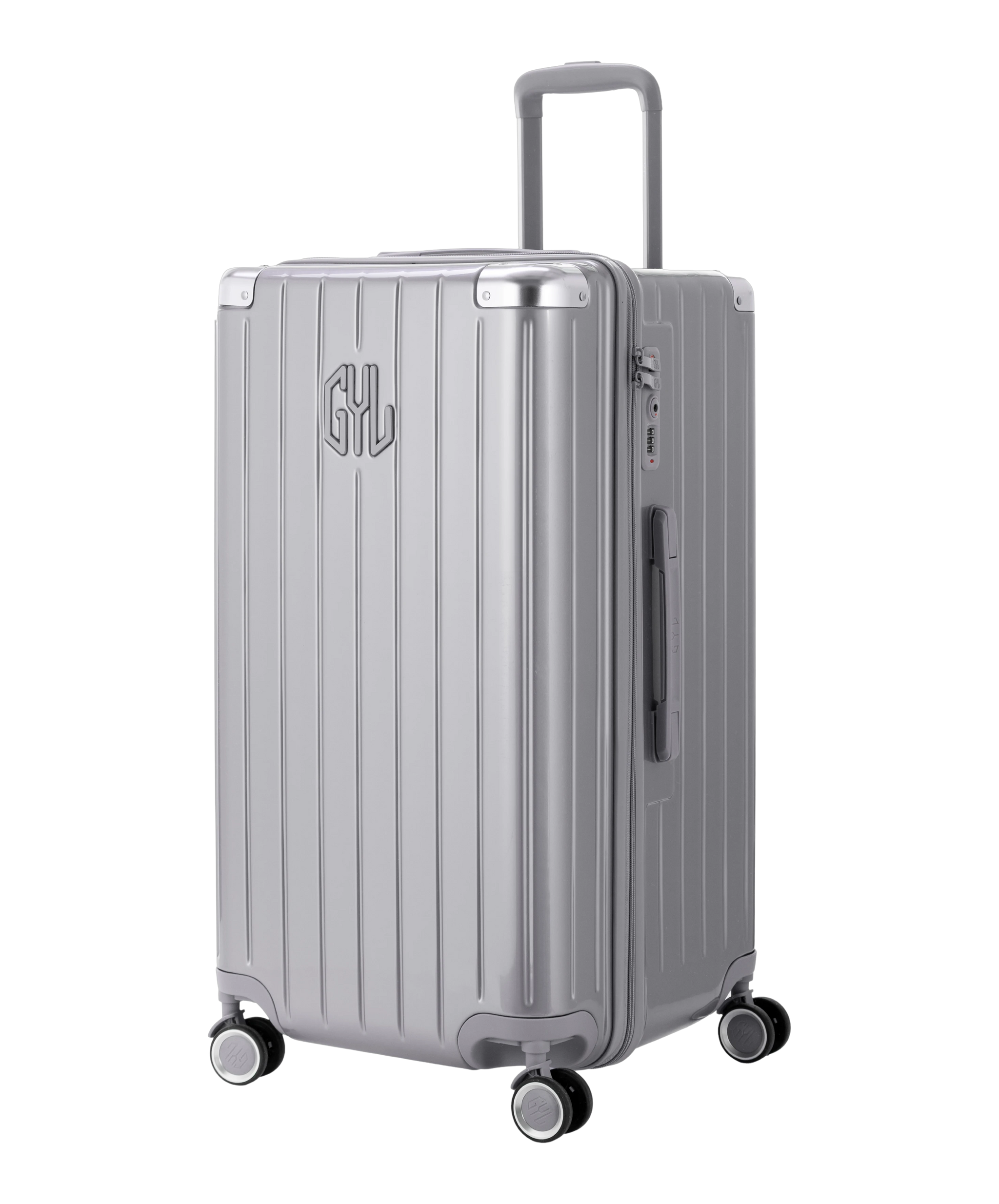 Valise Trunk L Intemporelle GYL en polycarbonate 71 cm coloris argent vue trois quarts avant