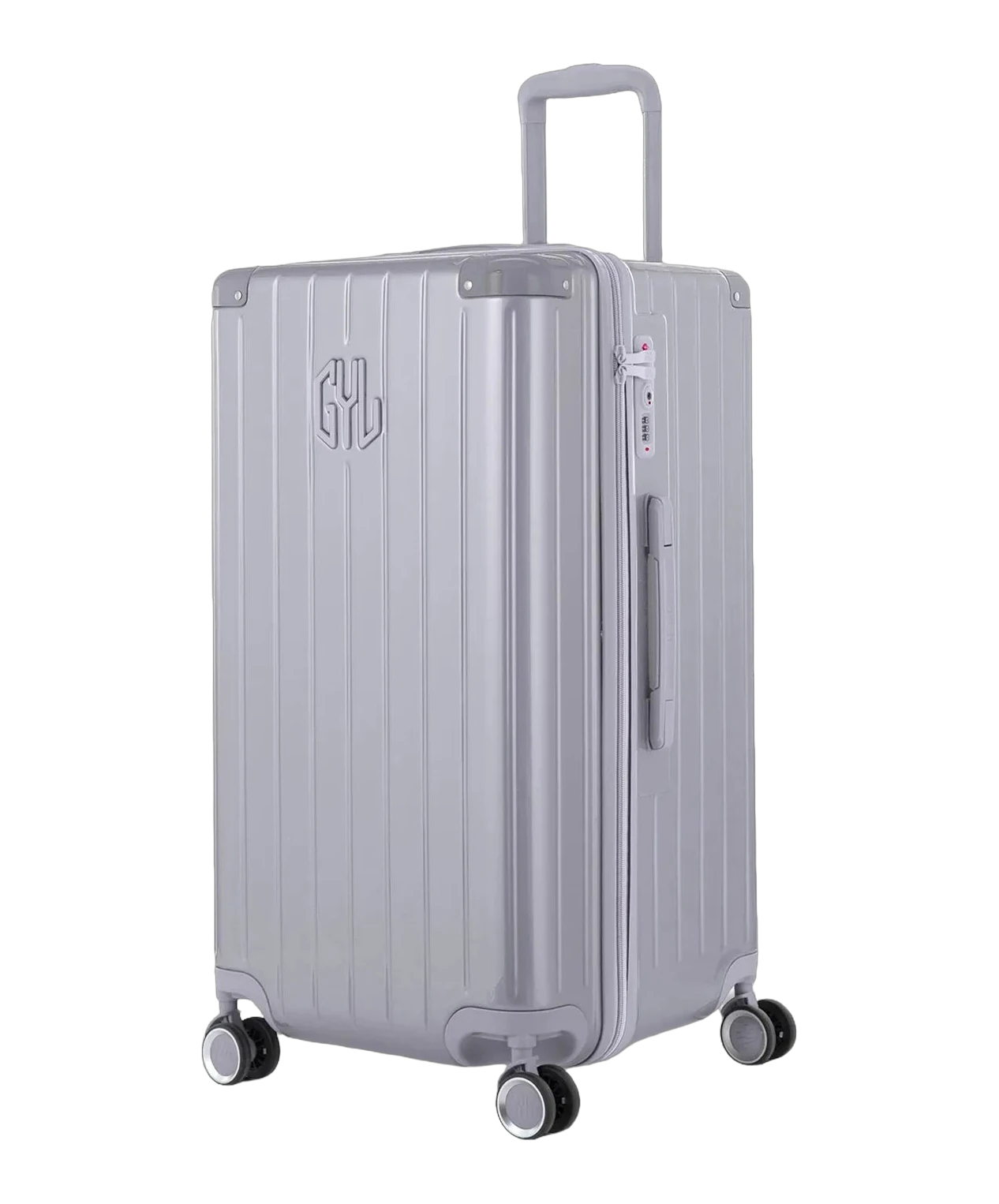 Valise trunk GYL taille L argent vue trois quarts polycarbonate rigide