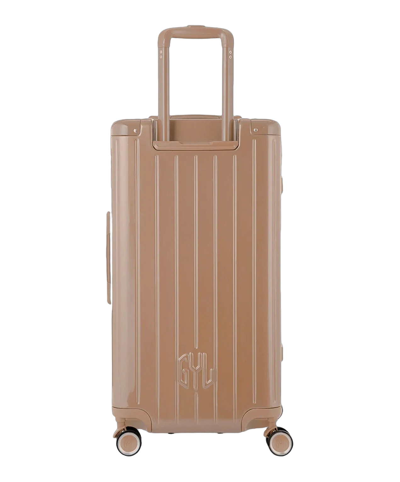 Dos de la valise trunk GYL L champagne avec trolley telescopique deploye