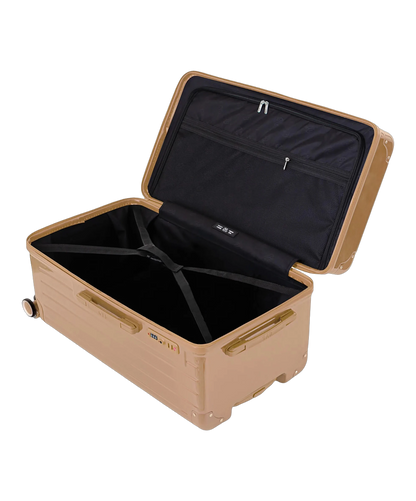 Interieur de la valise trunk GYL L champagne ouvert avec compartiments et sangles