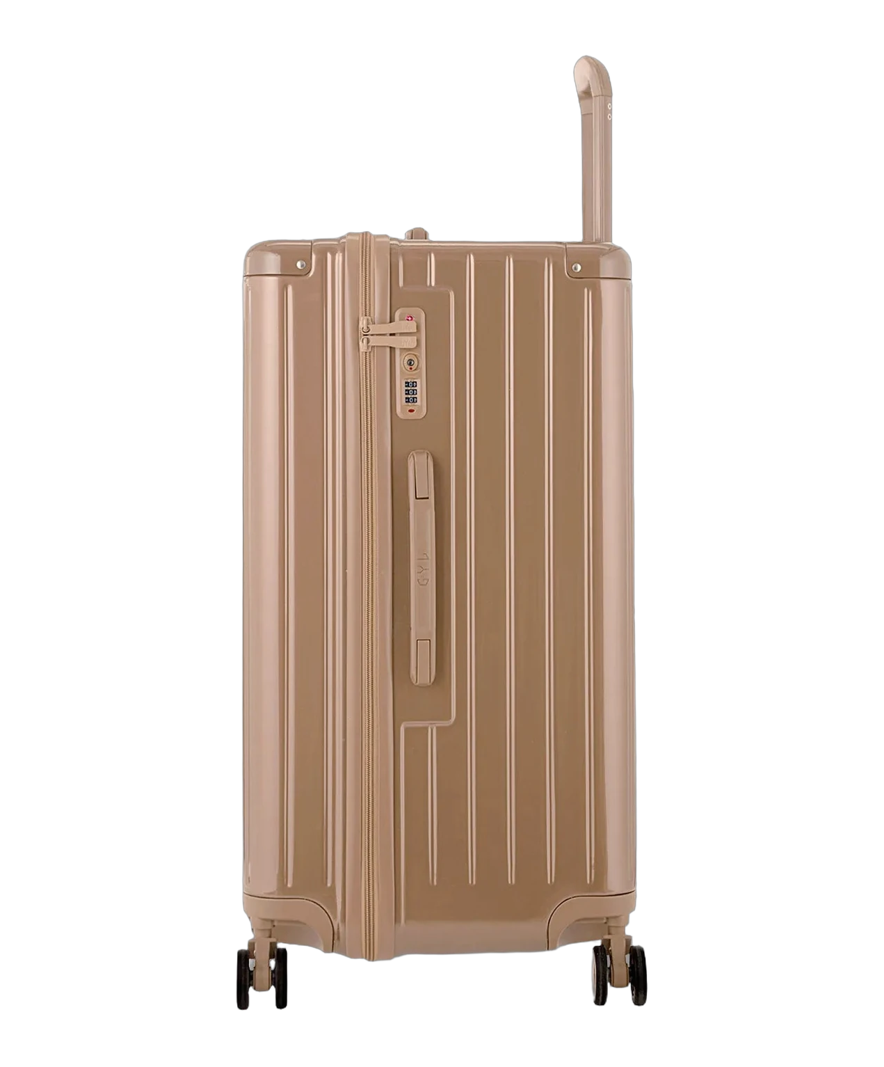 Cote de la valise trunk GYL L champagne avec serrure TSA integree