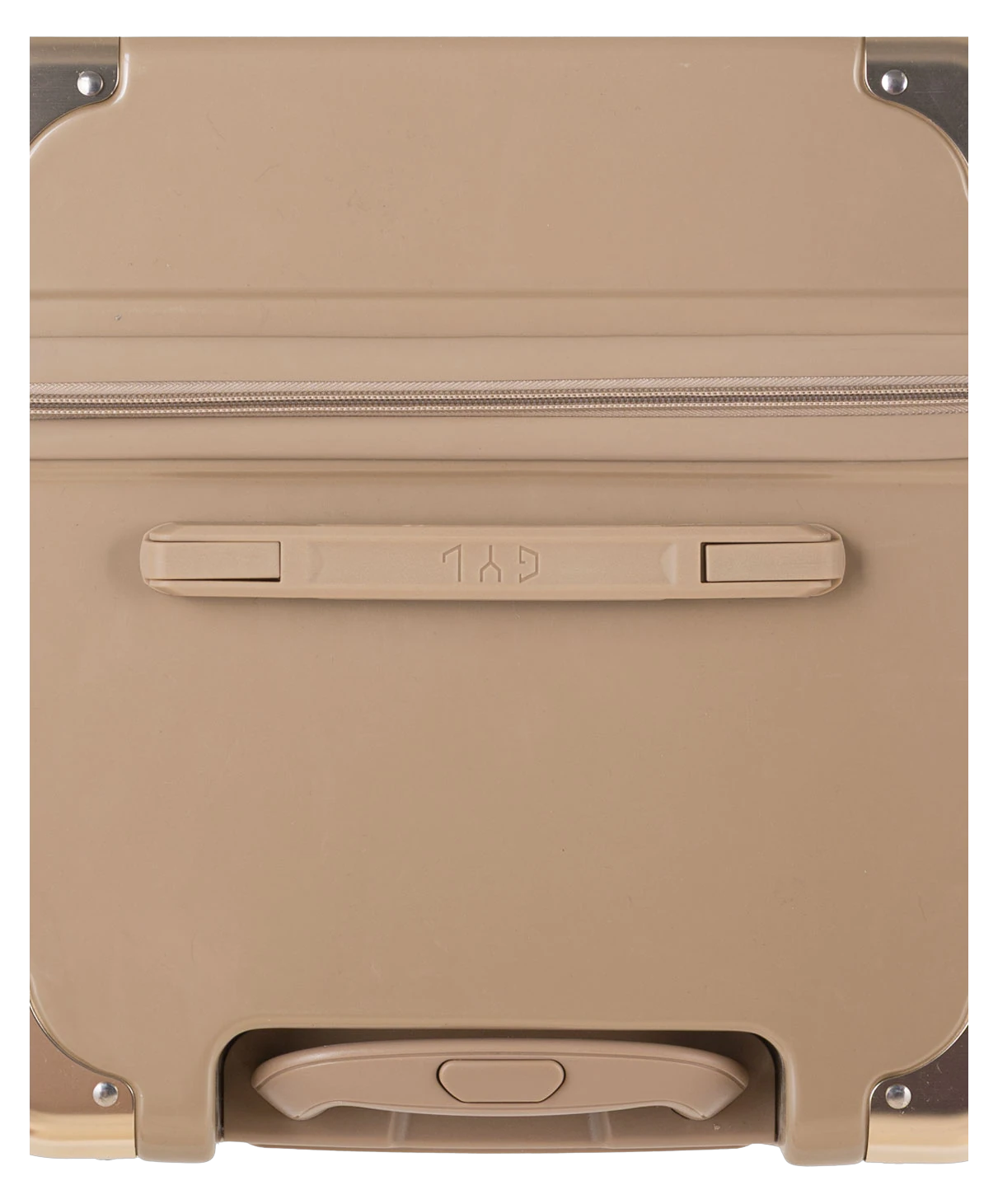 Valise Trunk L Intemporelle GYL en polycarbonate 71 cm coloris champagne vue du dessus avec poignee de portage et coins renforces