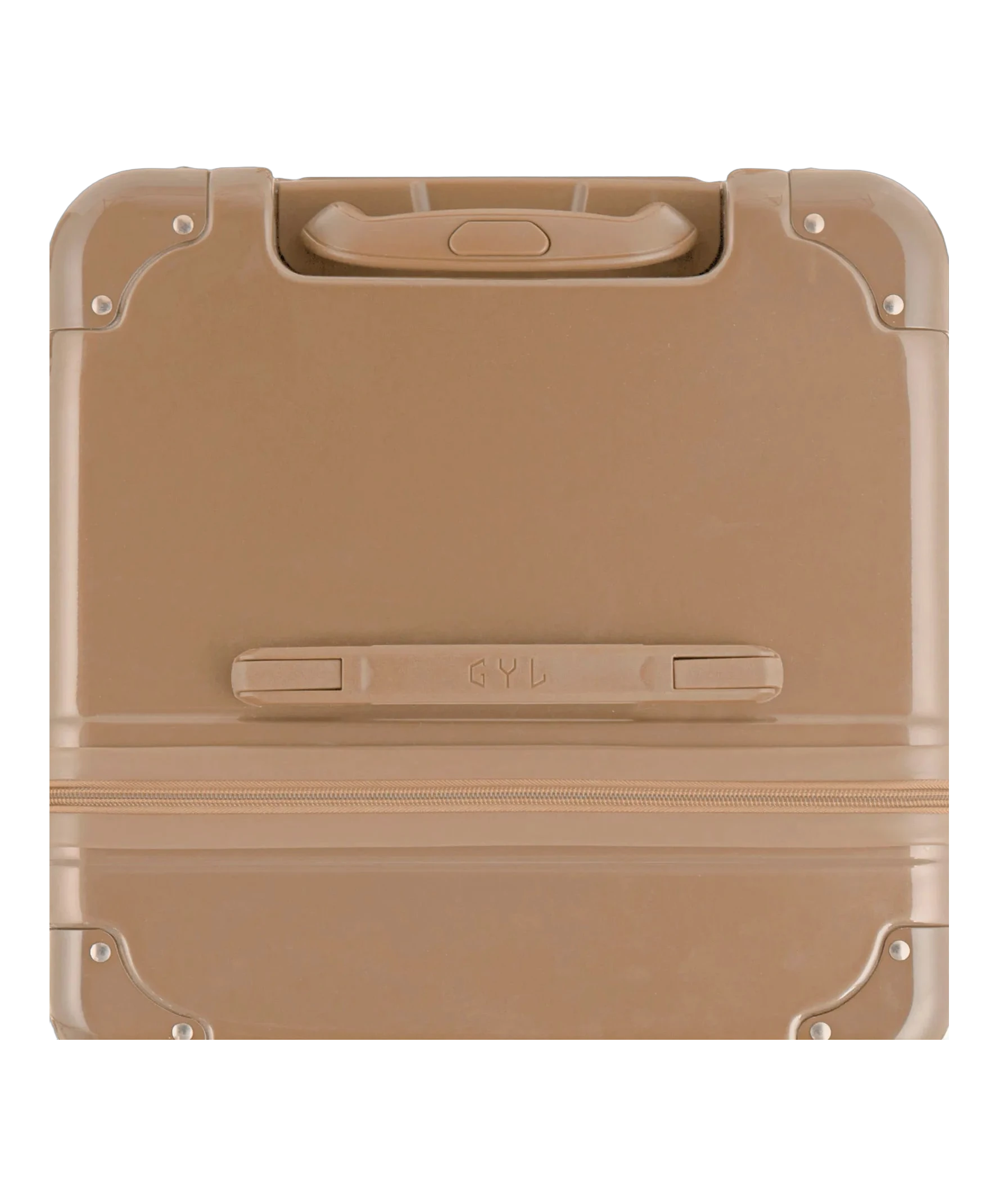 Vue du dessus de la valise trunk GYL L champagne en polycarbonate avec poignee