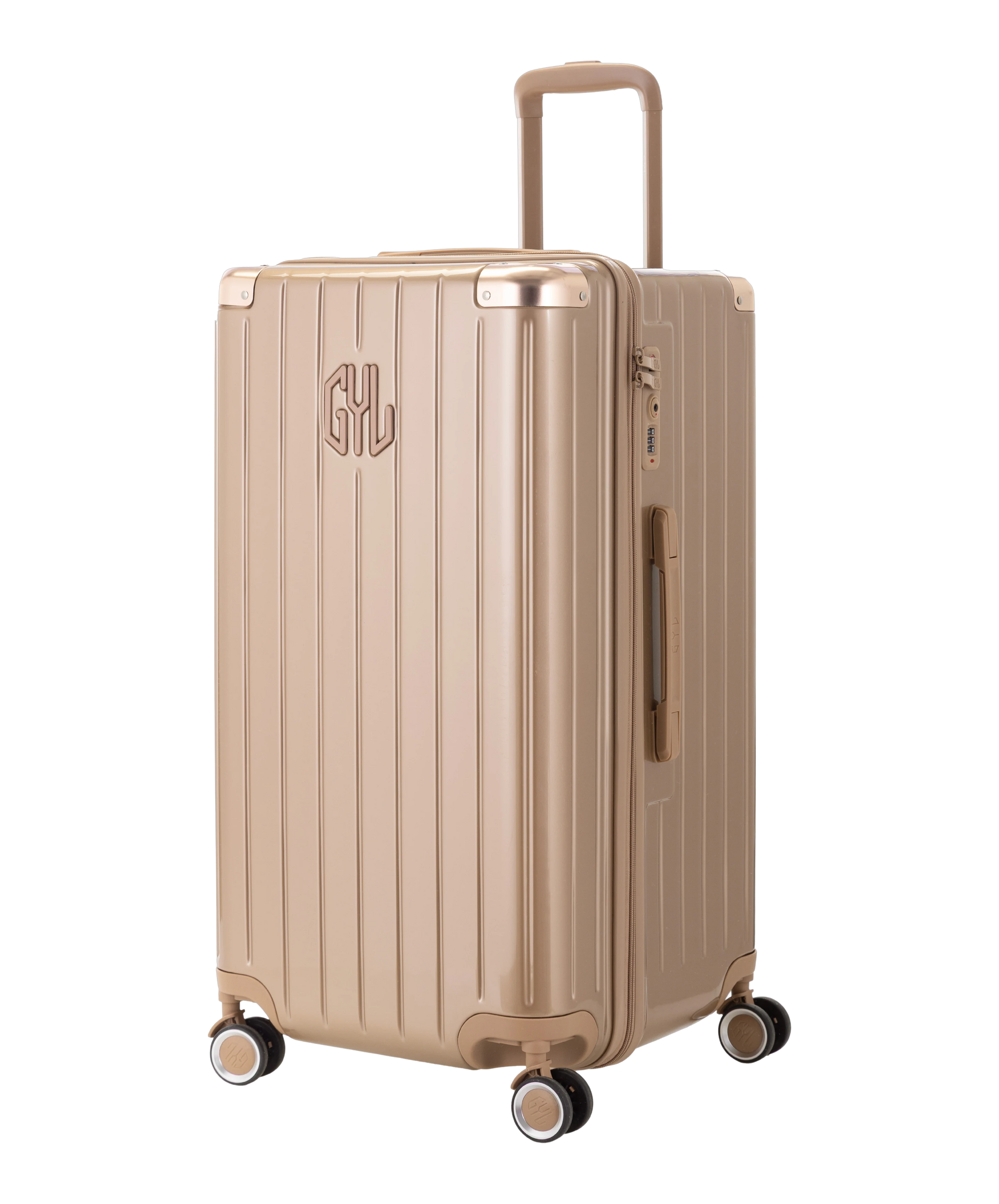 Valise Trunk L Intemporelle GYL en polycarbonate 71 cm coloris champagne vue trois quarts avant