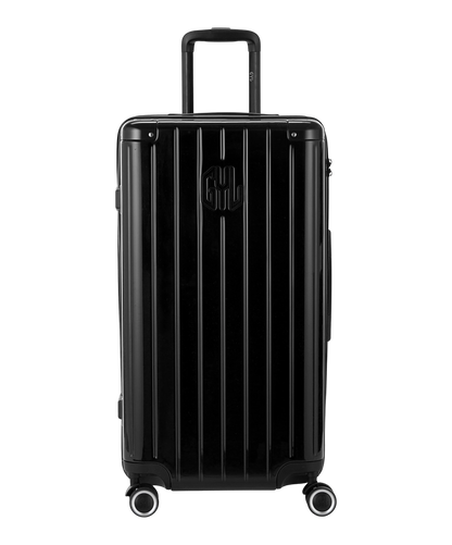 Valise Trunk L Intemporelle GYL en polycarbonate 71 cm coloris noir vue de face avec logo GYL en relief
