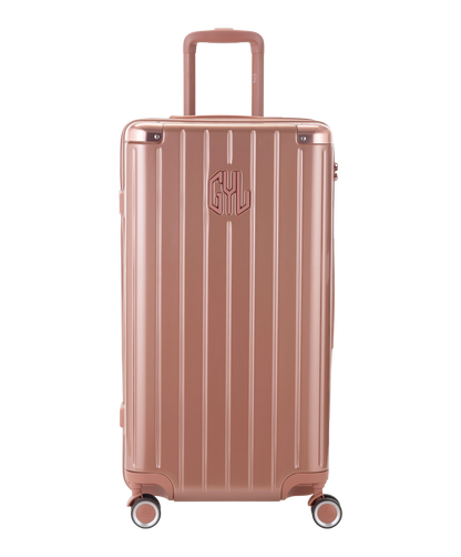 Valise Trunk L Intemporelle GYL en polycarbonate 71 cm coloris rose gold vue de face avec logo GYL en relief