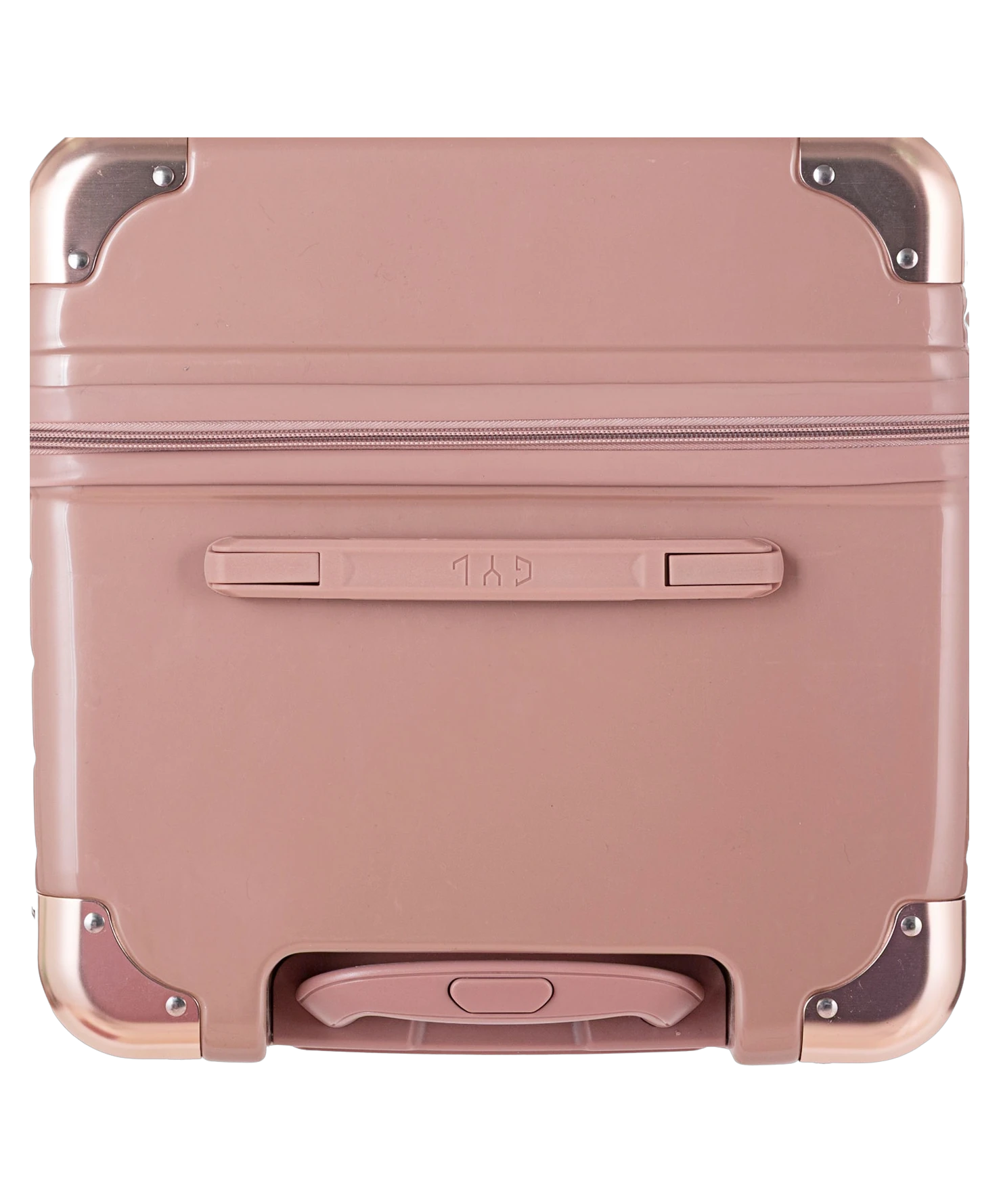 Valise Trunk L Intemporelle GYL en polycarbonate 71 cm coloris rose gold vue du dessus avec poignee de portage et coins renforces