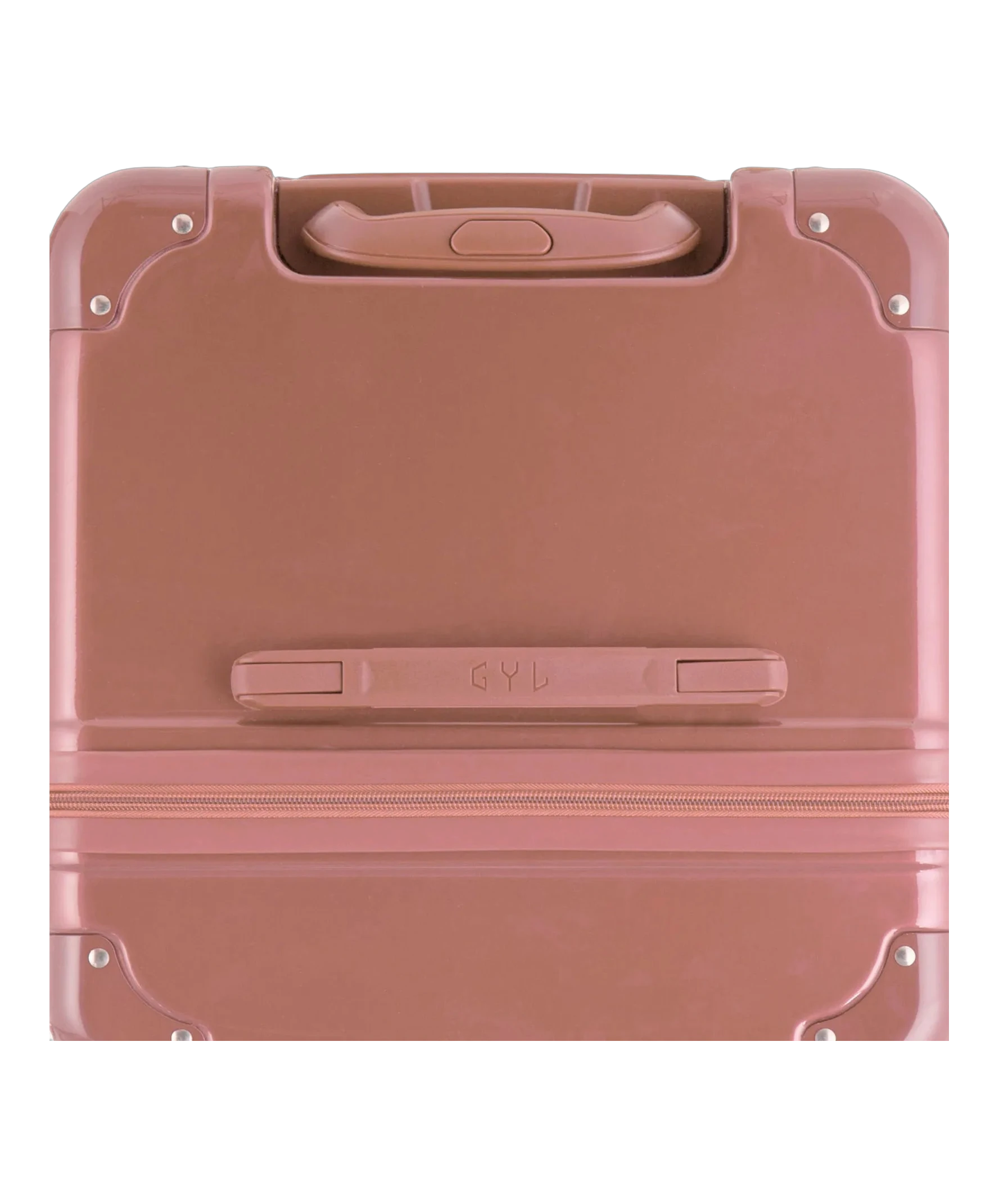 Vue du dessus de la valise trunk GYL L rose gold en polycarbonate avec poignee