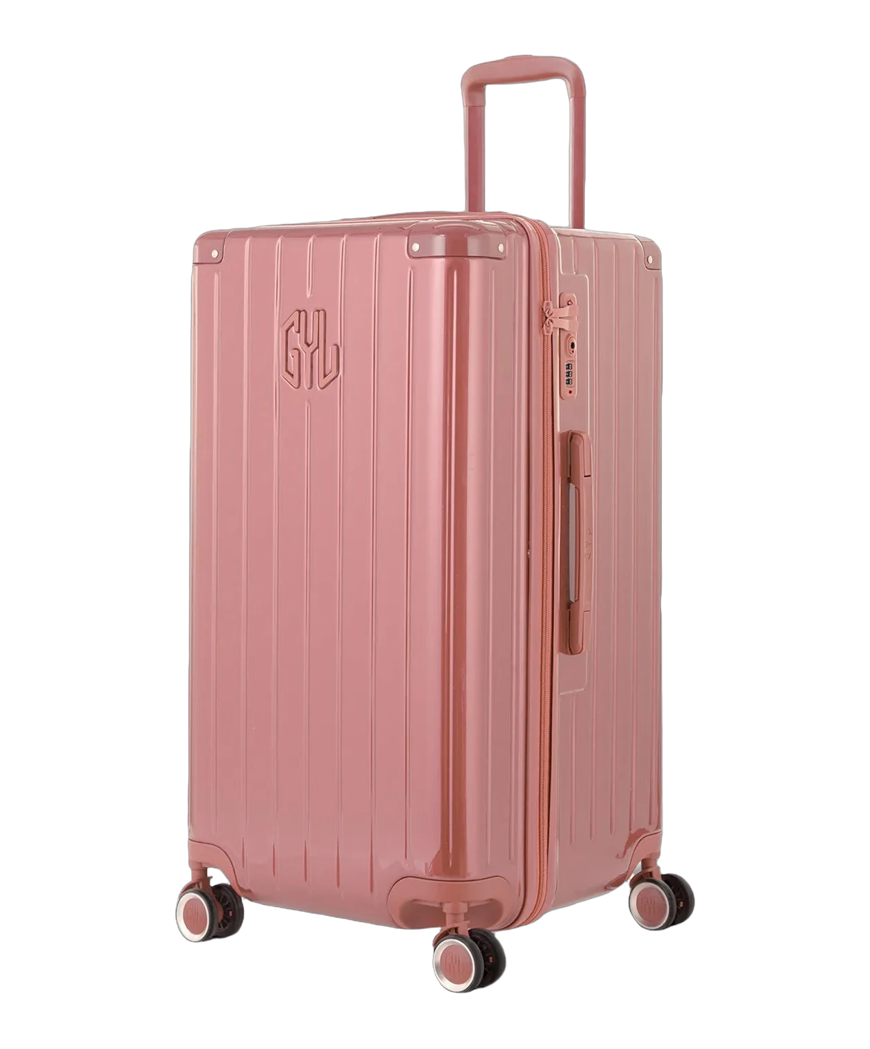 Valise trunk GYL taille L rose gold vue trois quarts polycarbonate rigide