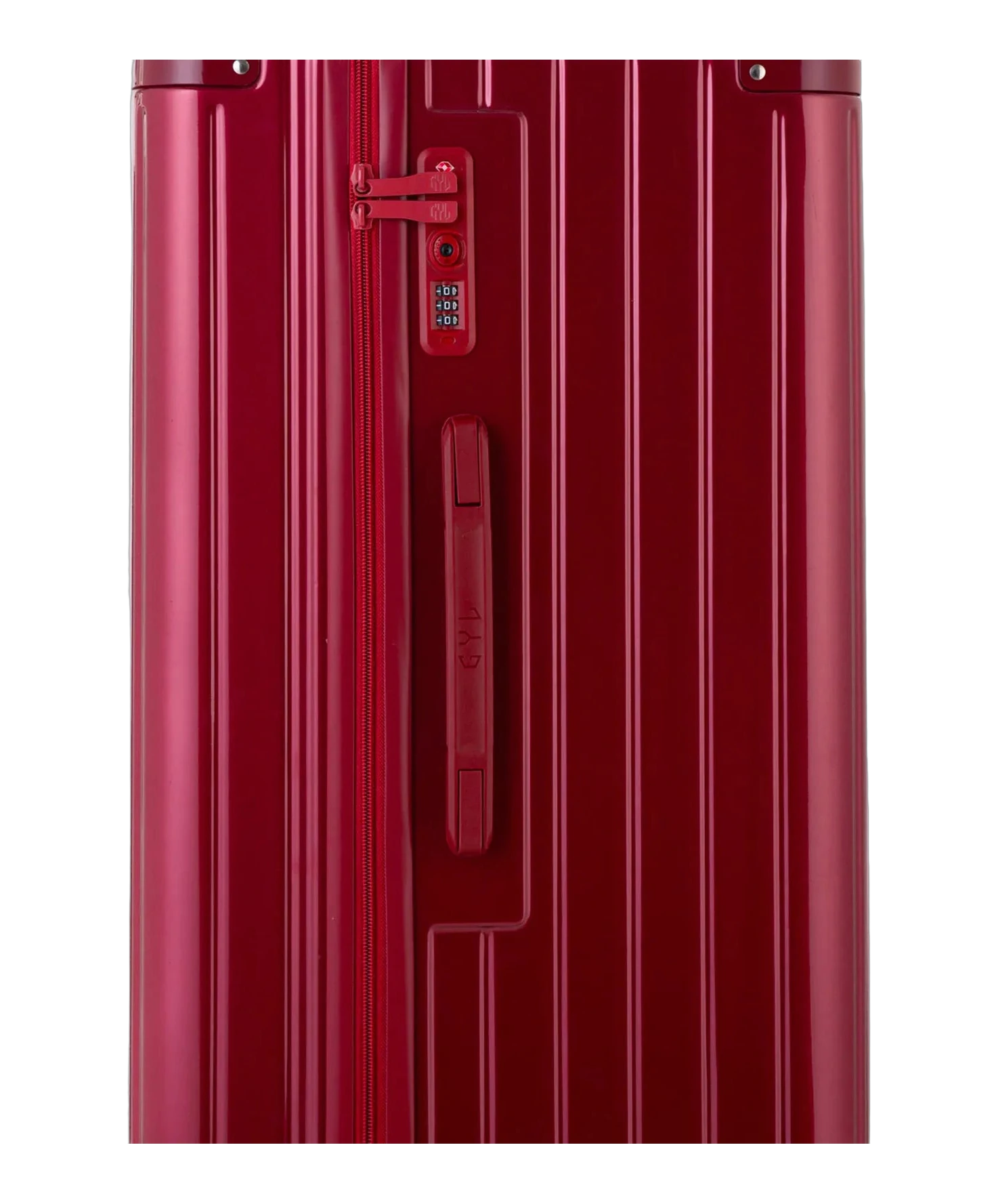 Detail de la serrure TSA et de la poignee laterale de la valise trunk L rouge fonce GYL