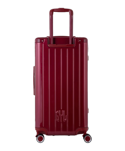 Dos de la valise trunk GYL L rouge fonce avec trolley telescopique deploye