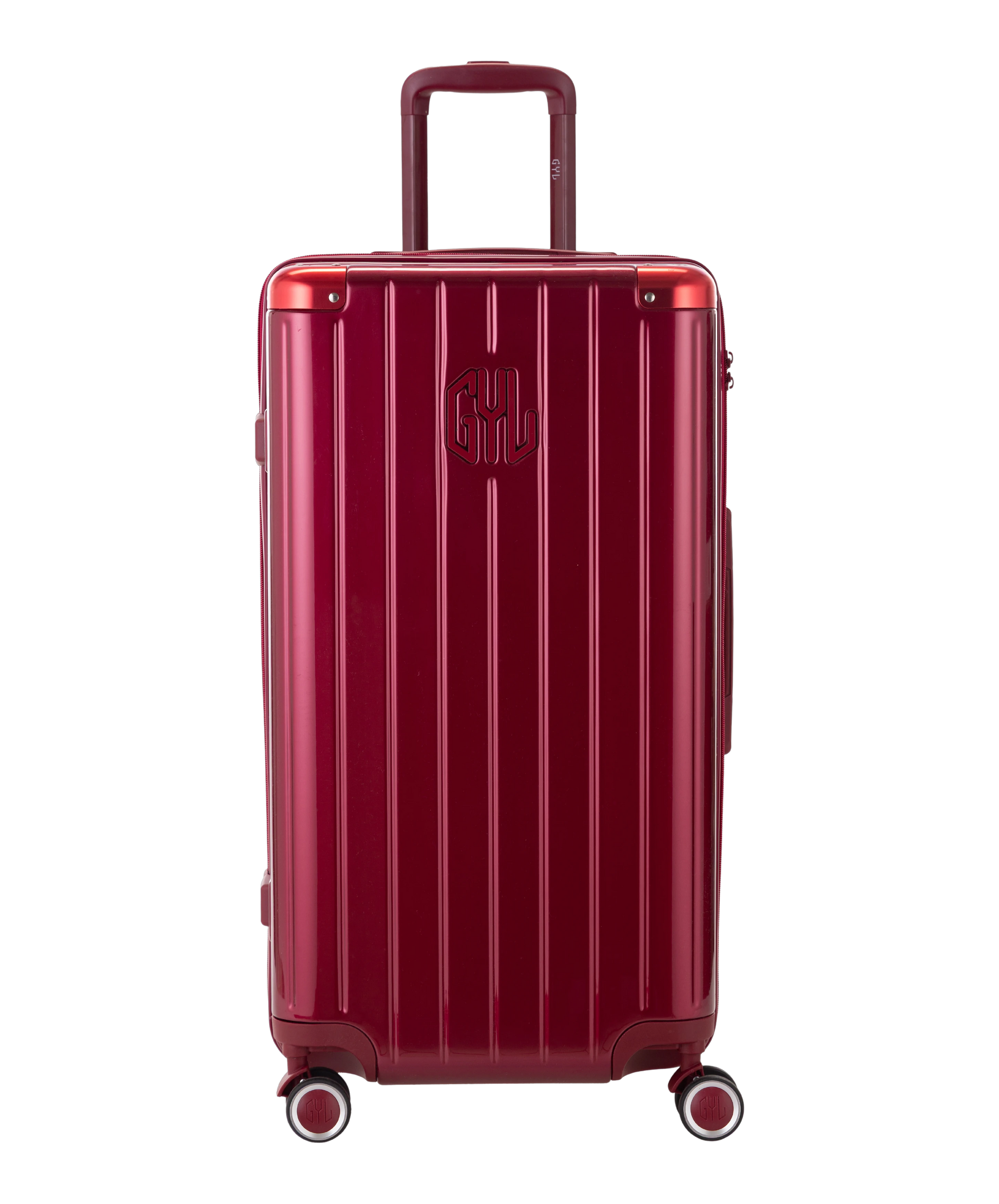 Valise Trunk L Intemporelle GYL en polycarbonate 71 cm coloris rouge fonce vue de face avec logo GYL en relief