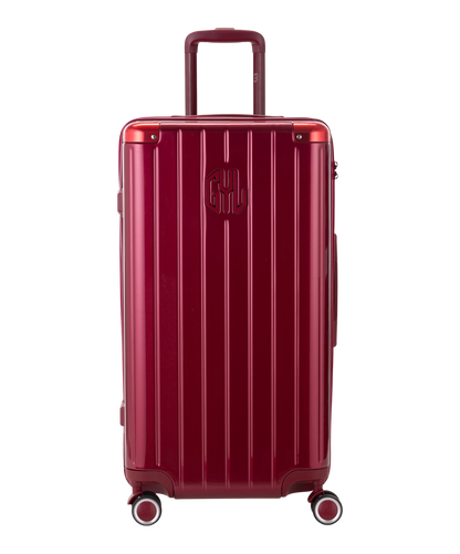 Valise Trunk L Intemporelle GYL en polycarbonate 71 cm coloris rouge fonce vue de face avec logo GYL en relief