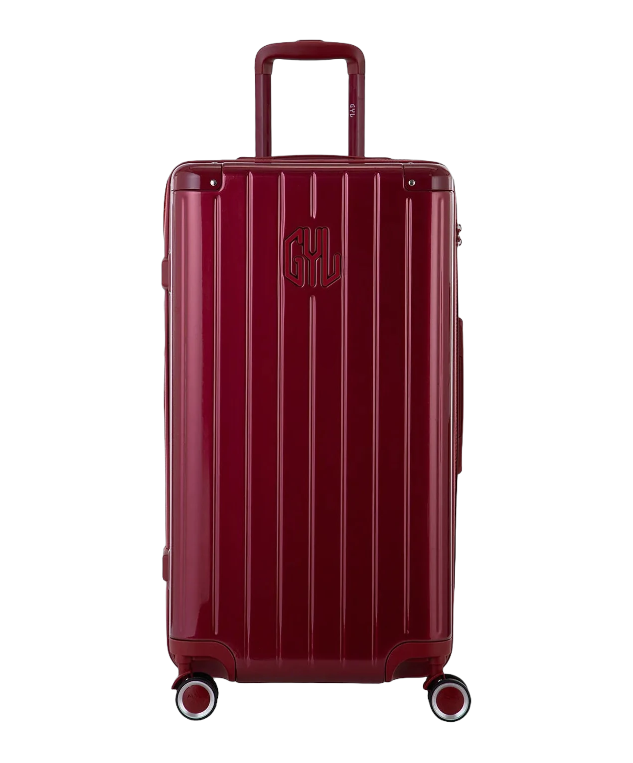 Valise trunk GYL taille L rouge fonce polycarbonate vue de face avec logo