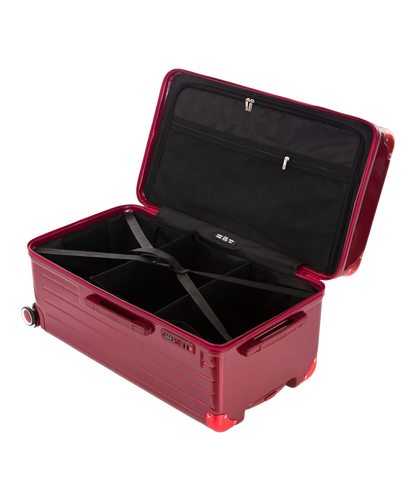 Valise Trunk L Intemporelle GYL en polycarbonate 71 cm coloris rouge fonce interieur ouvert a plat vu de dessus avec separateurs