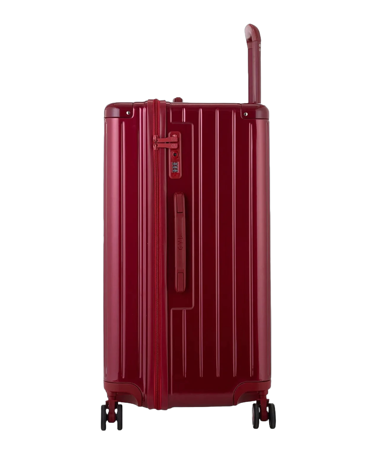 Cote de la valise trunk GYL L rouge fonce avec serrure TSA integree