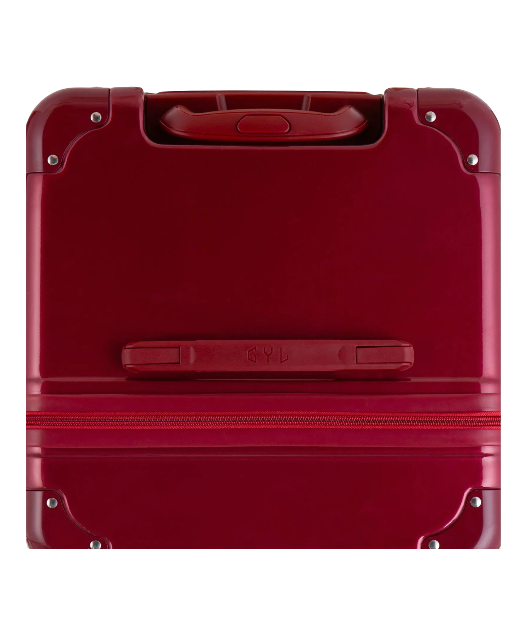 Vue du dessus de la valise trunk GYL L rouge fonce en polycarbonate avec poignee