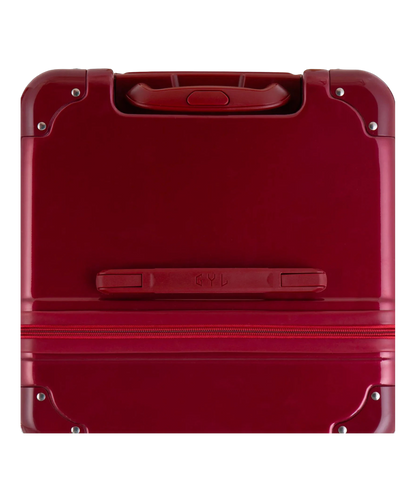 Vue du dessus de la valise trunk GYL L rouge fonce en polycarbonate avec poignee