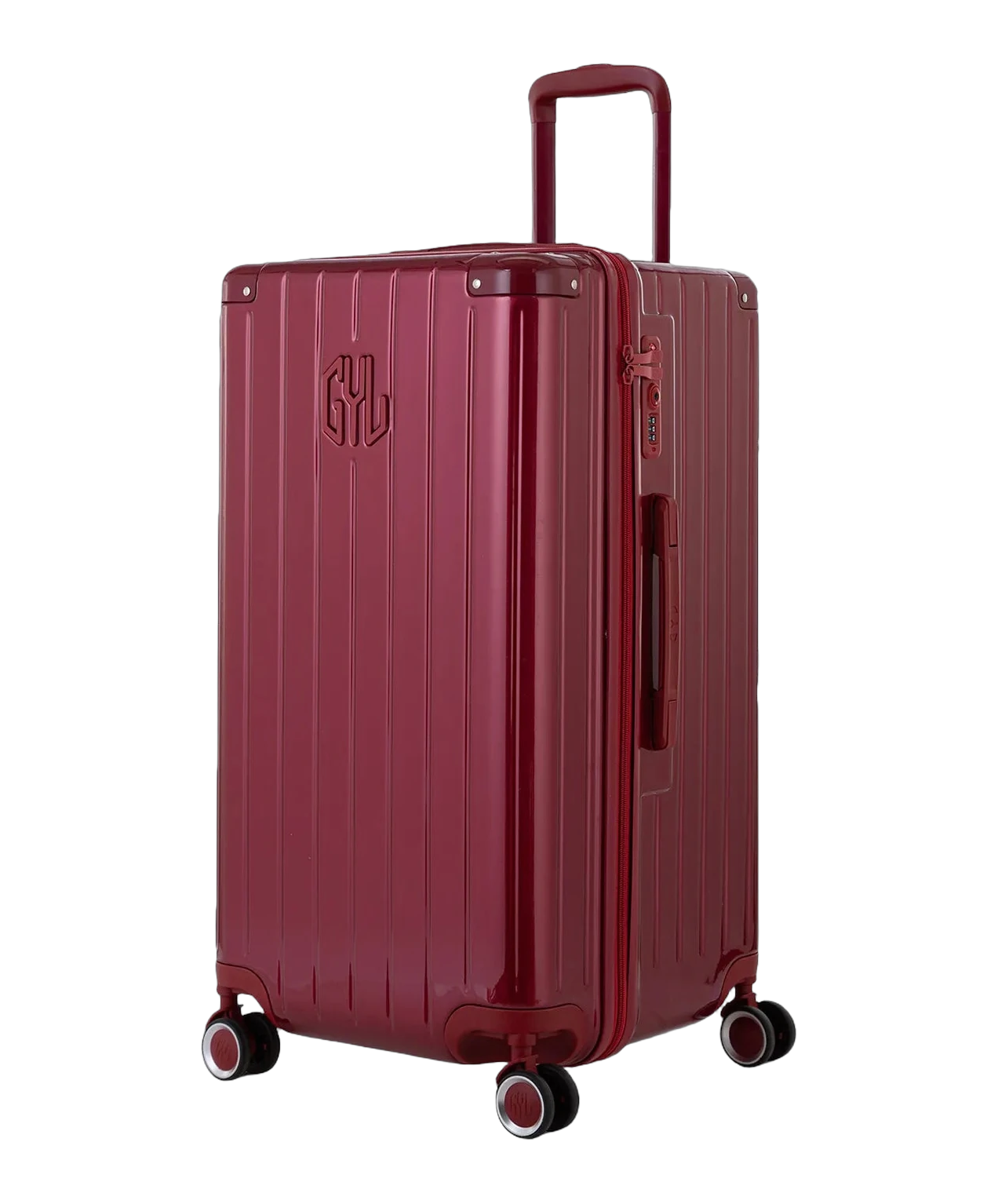 Valise trunk GYL taille L rouge fonce vue trois quarts polycarbonate rigide