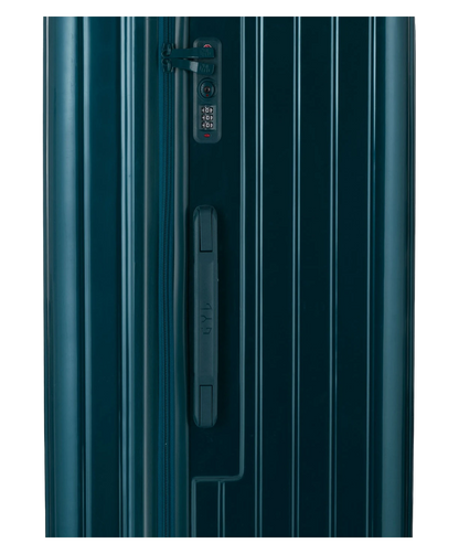 Valise Trunk L Intemporelle GYL en polycarbonate 71 cm coloris sapin gros plan sur la serrure TSA et la fermeture eclair