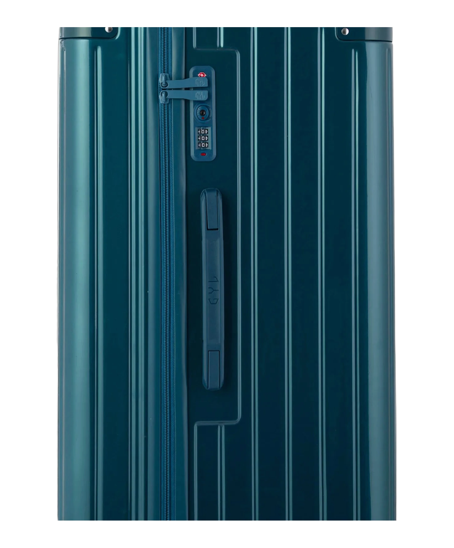 Detail de la serrure TSA et de la poignee laterale de la valise trunk L sapin GYL