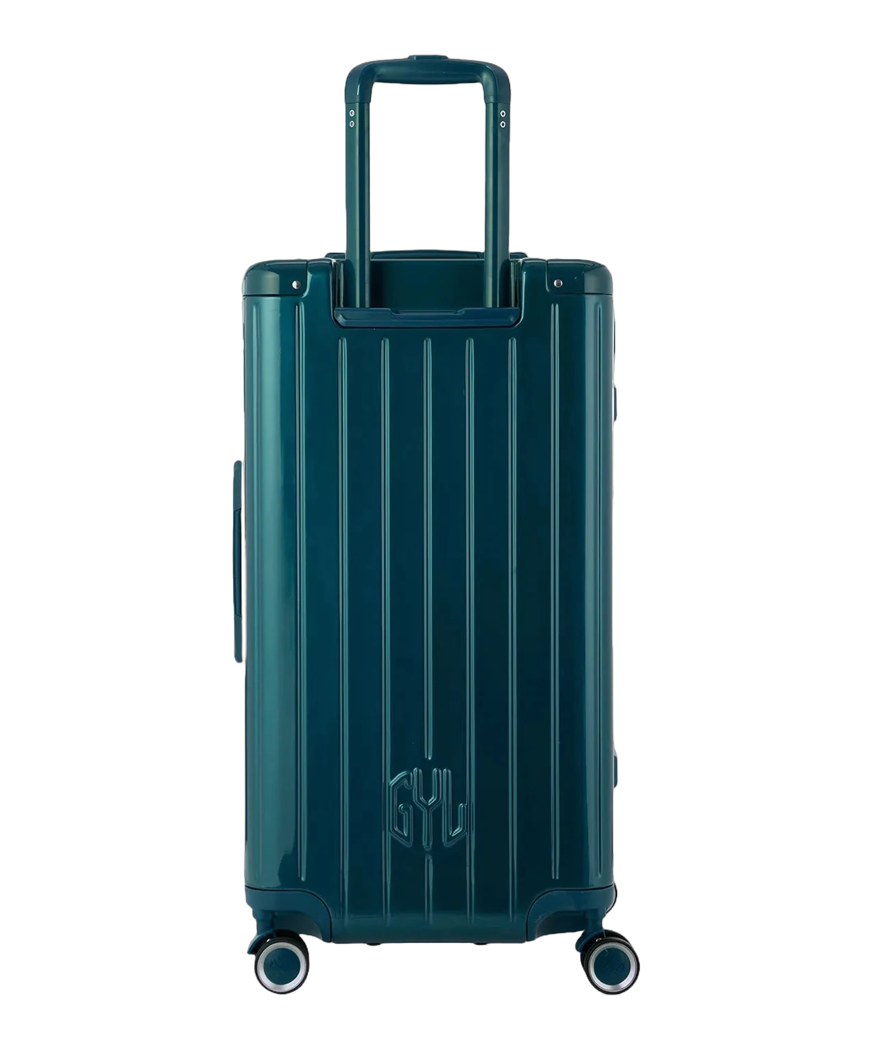 Dos de la valise trunk GYL L sapin avec trolley telescopique deploye
