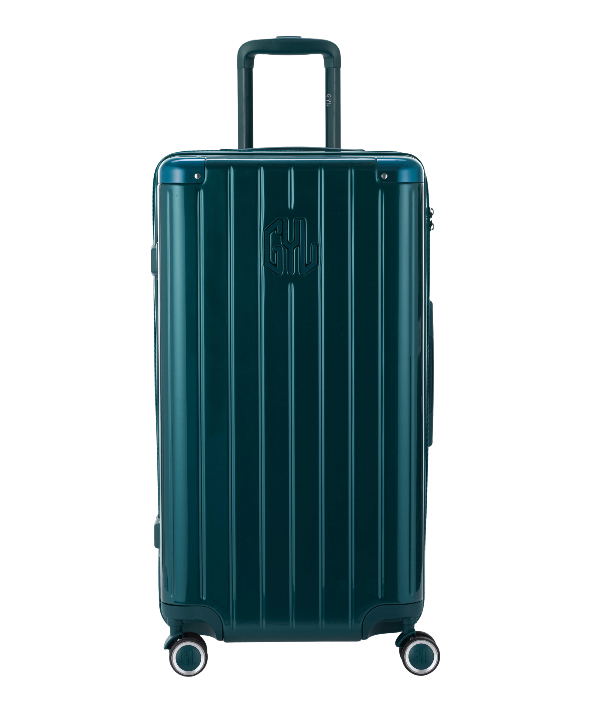 Valise Trunk L Intemporelle GYL en polycarbonate 71 cm coloris sapin vue de face avec logo GYL en relief