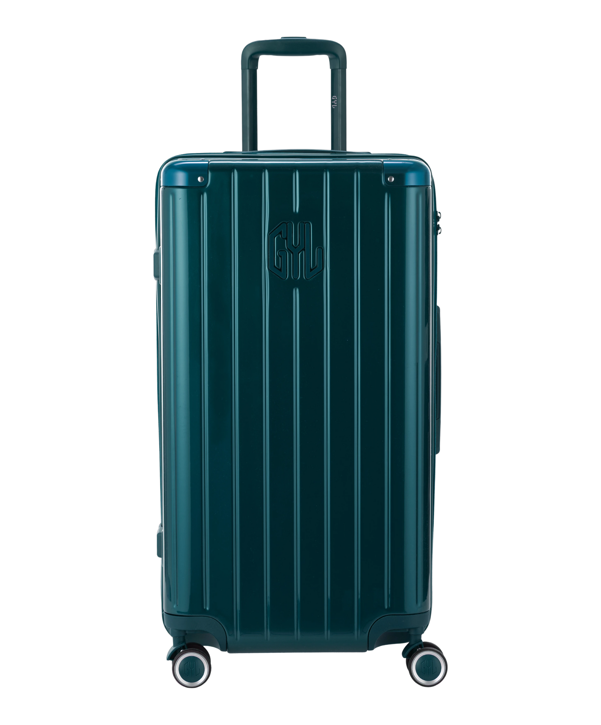 Valise Trunk L Intemporelle GYL en polycarbonate 71 cm coloris sapin vue de face avec logo GYL en relief